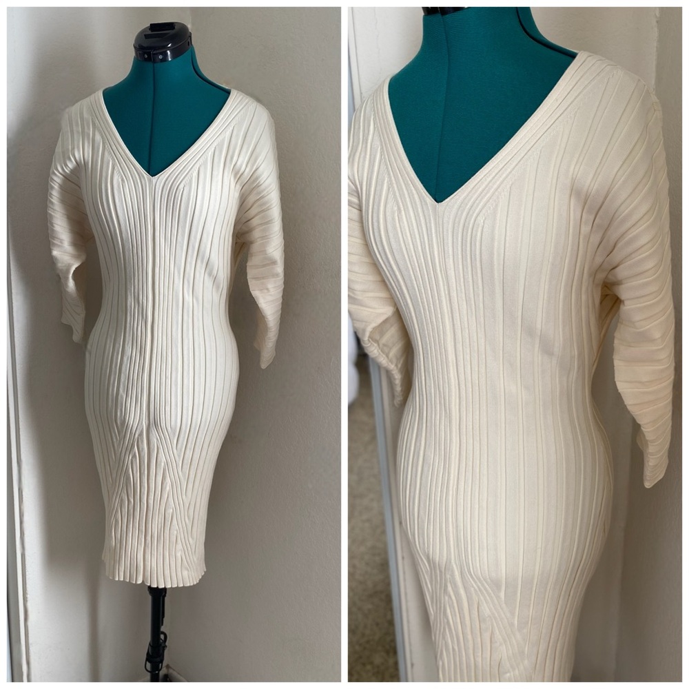 Anthropologie Maeve Cream Ribbed Dress S - Picture 1 of 4
